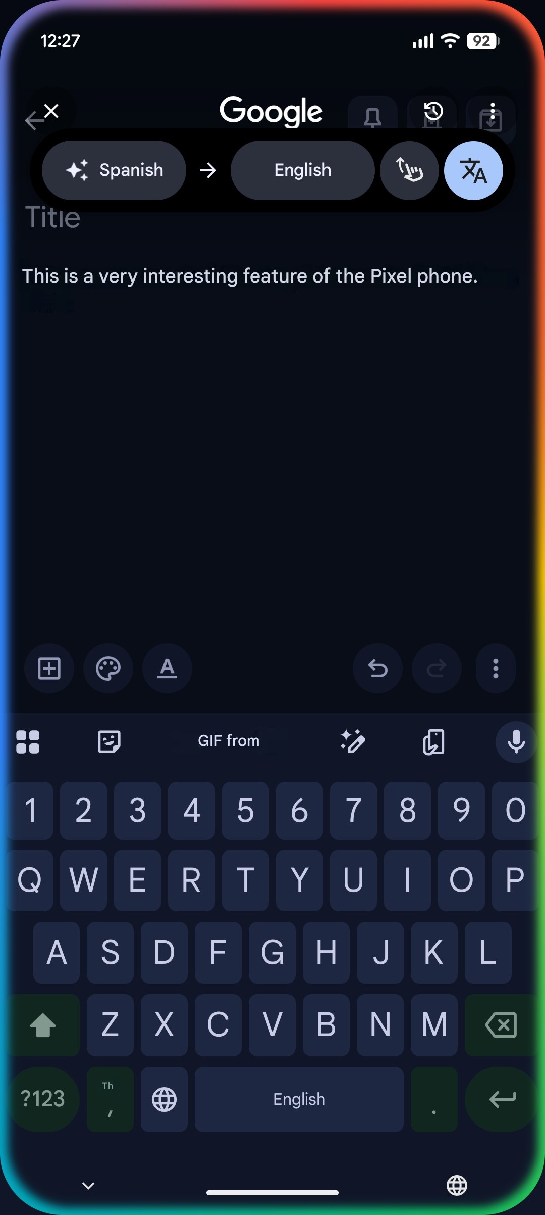 Android screen translation feature screenshot